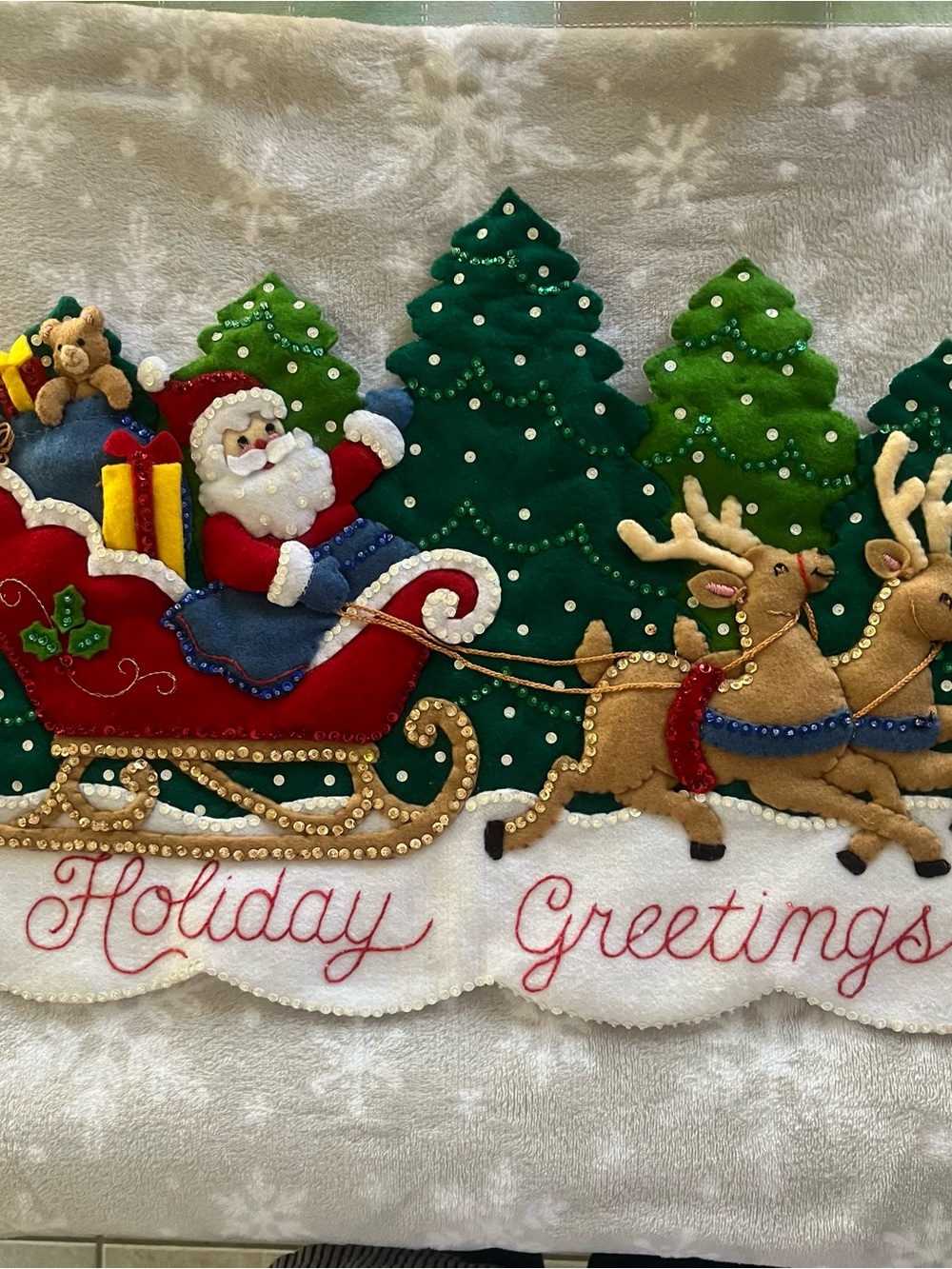 Vintage Bucilla Felt & Sequin Christmas Wall Hanging/Mantle Cover